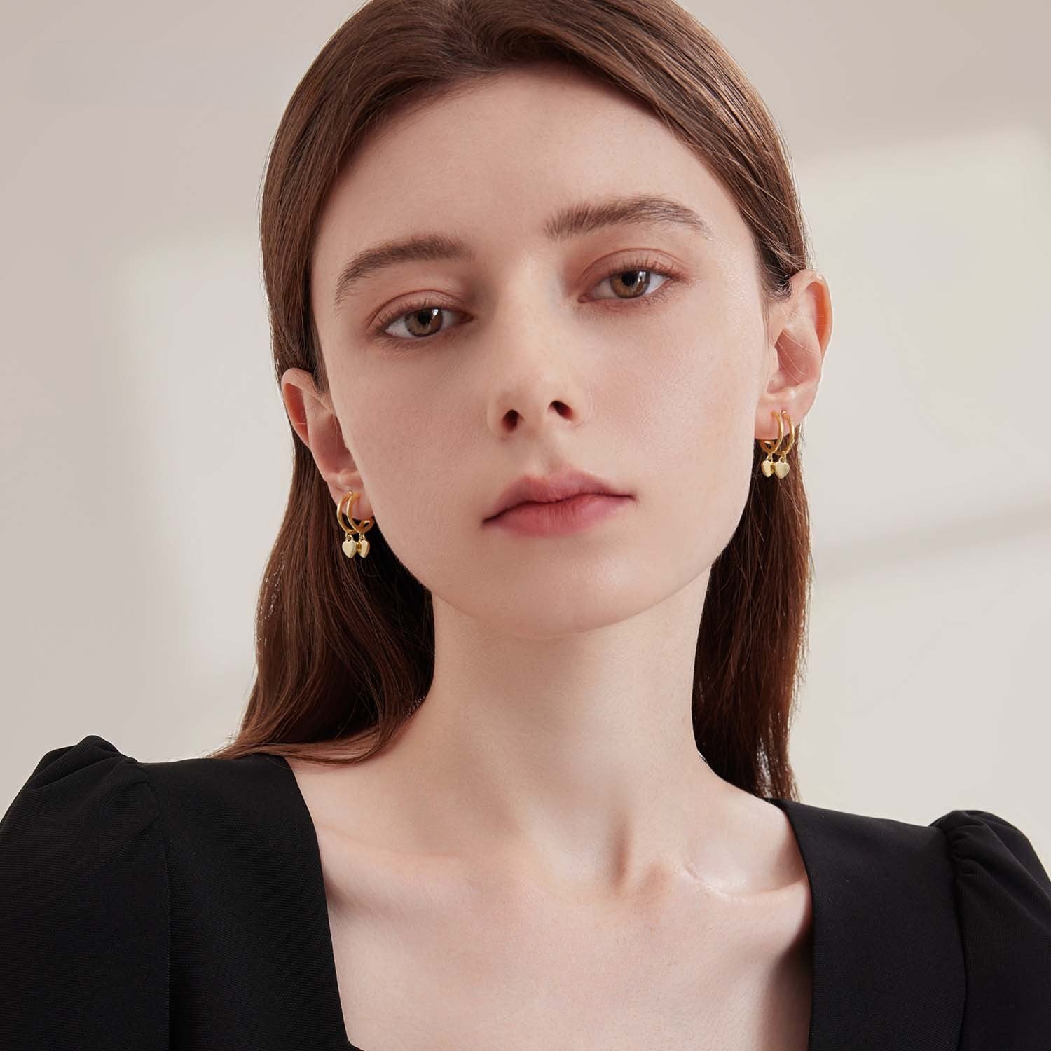 Twin Hoop Heart Drop Earrings