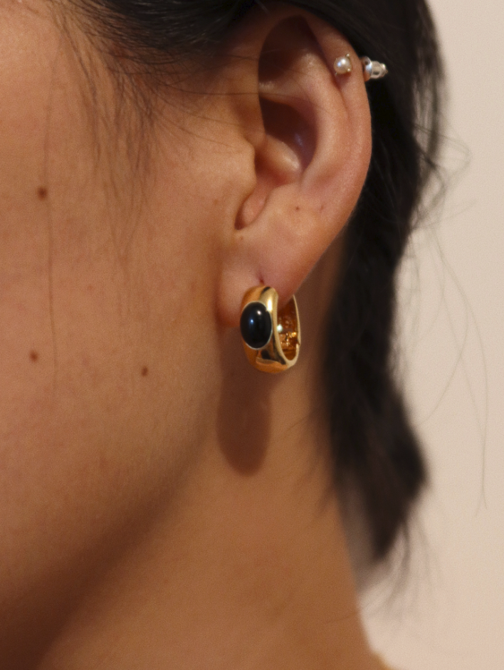 Bold Oval Onyx Hoop Earrings
