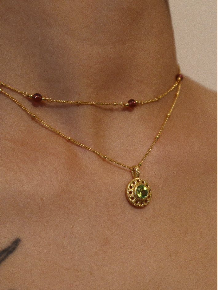 Garnet Beaded Chain Necklace