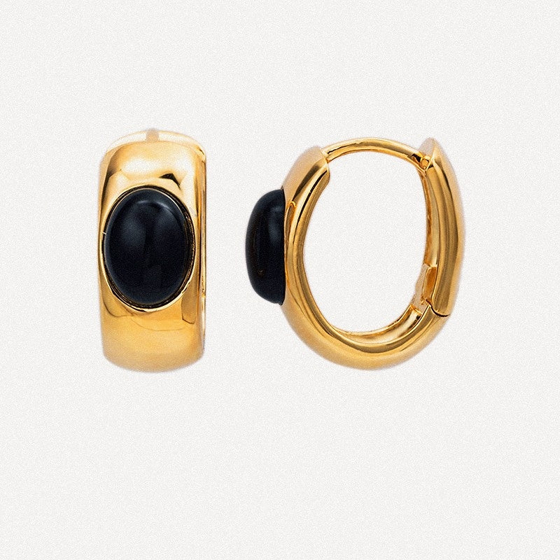 Bold Oval Onyx Hoop Earrings