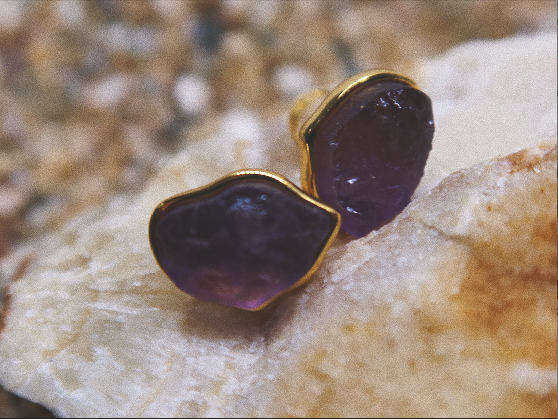 Amethyst Mist Stone Stud Earrings