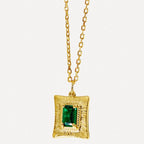 Square Emerald Gem Pendant Necklace