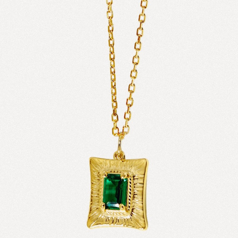 Square Emerald Gem Pendant Necklace
