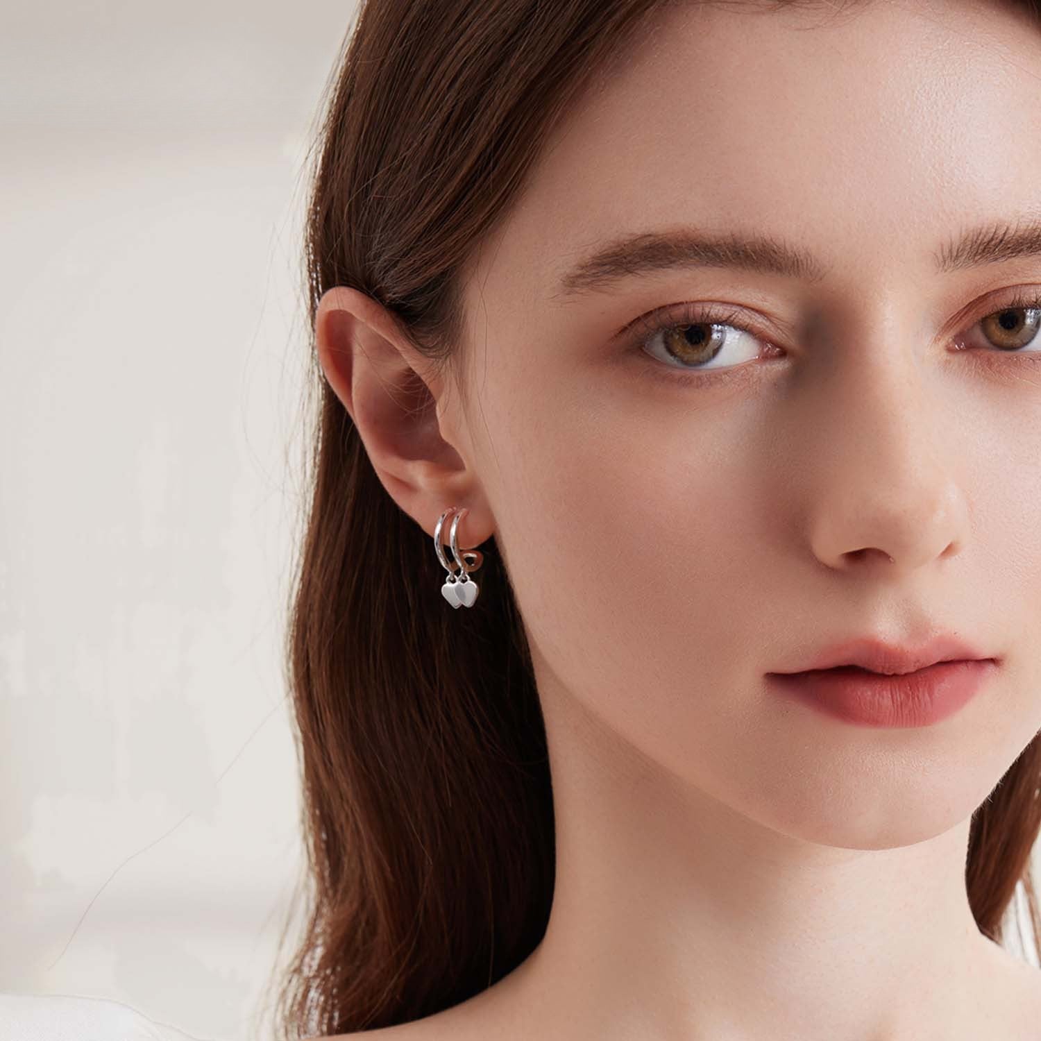 Twin Hoop Heart Drop Earrings