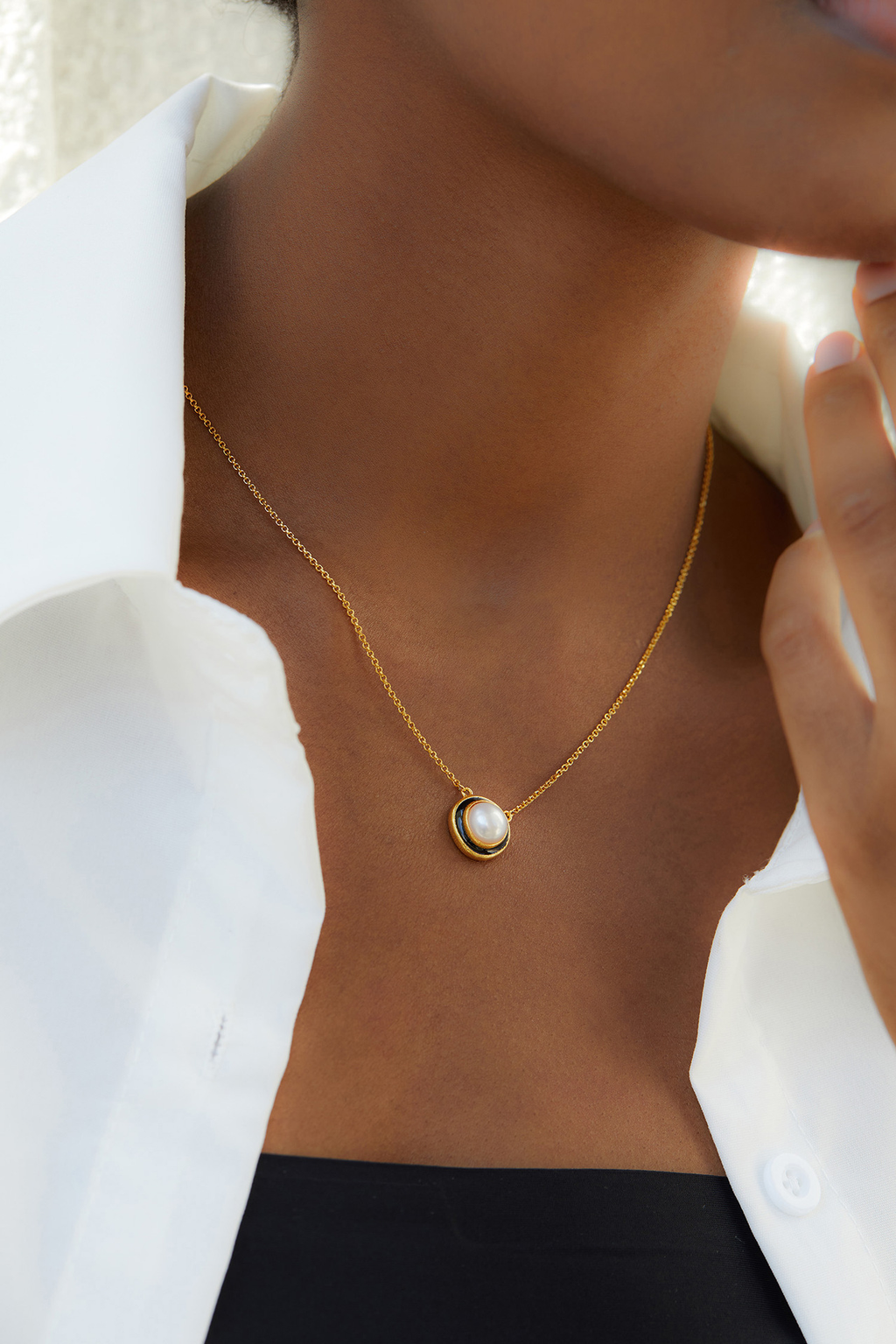 Lunar Halo Pearl Pendant Necklace