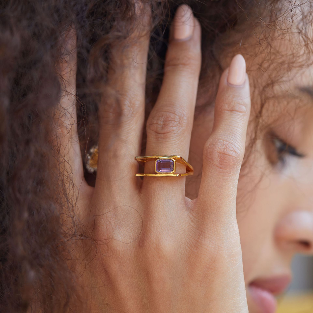 Amethyst Aura Square Ring