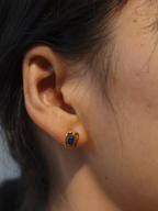 Retro Blue Oval Lapis Stud Earrings