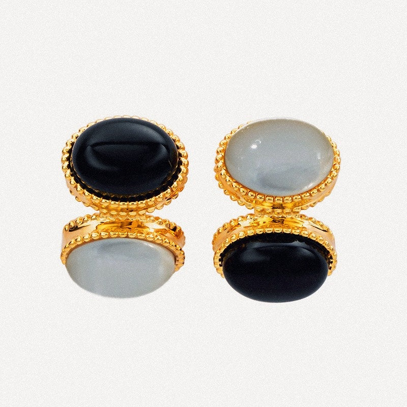 Dual Onyx Oval Stud Earrings
