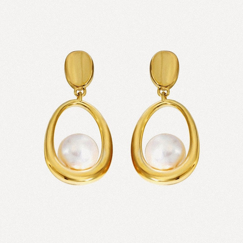 Pearl Oval Drop Earrings