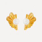 Fan-Shaped Pearl Stud Earrings