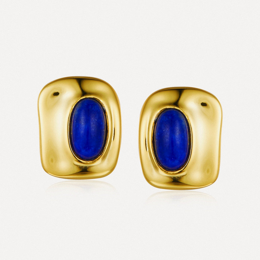 Retro Blue Oval Lapis Stud Earrings