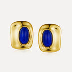 Retro Blue Oval Lapis Stud Earrings