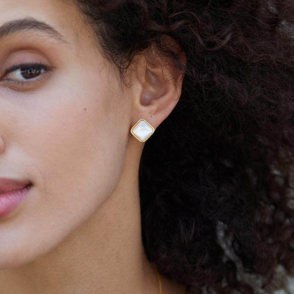 Square Pearl Stud Earrings
